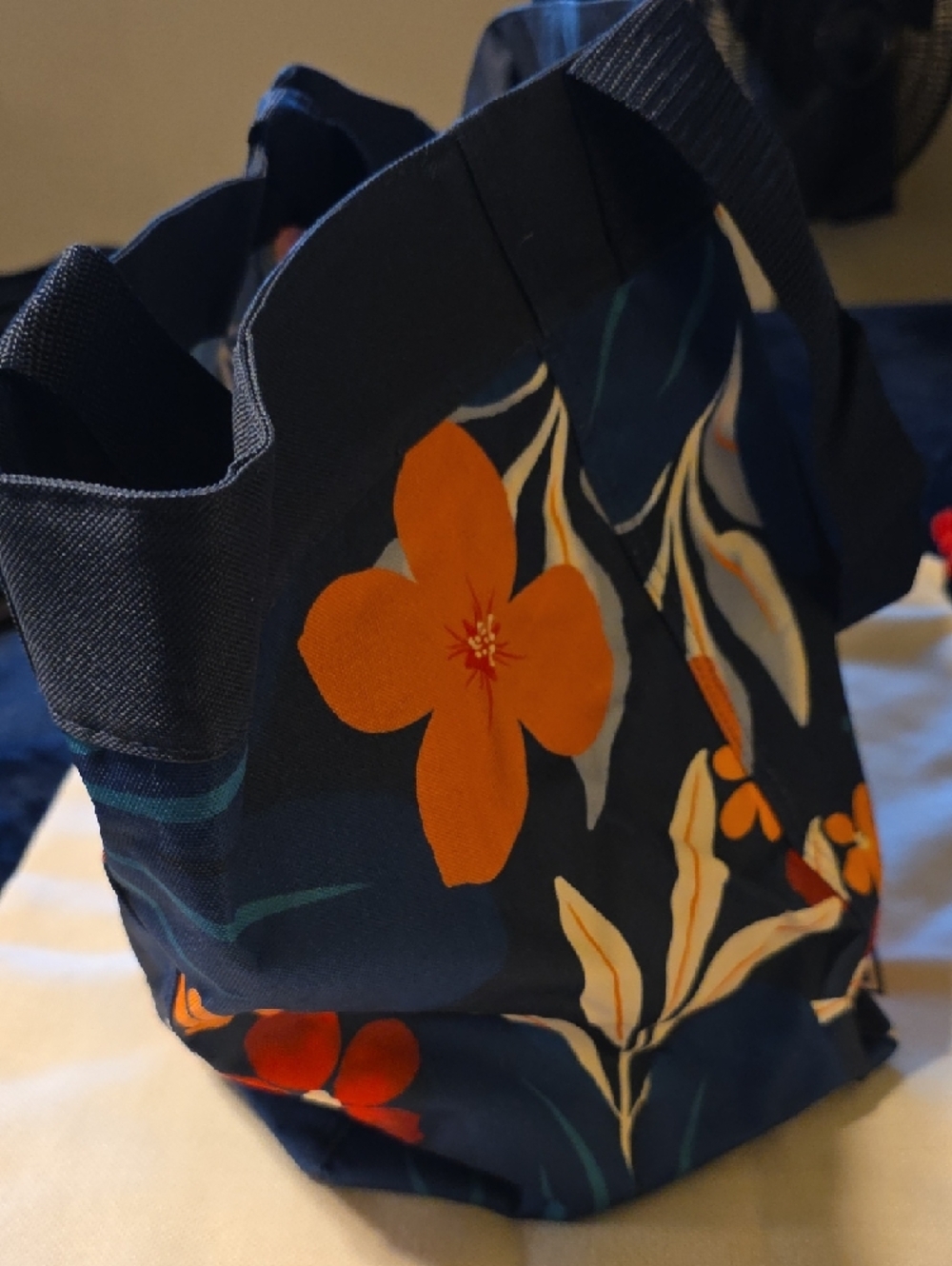 thirty-one Navy Floral Tote with Orange and Red Flowers - Picture 5 of 5